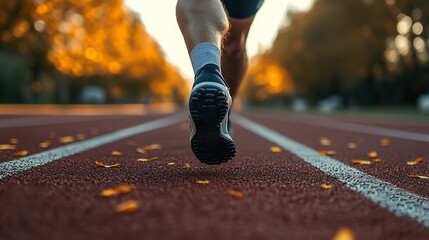 A determined athlete with a prosthetic leg runs on the track, embodying freedom and power in the world of Paralympic sports.