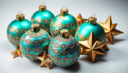 Bright green ornament on clear background Christmas decoration balls isolated on white