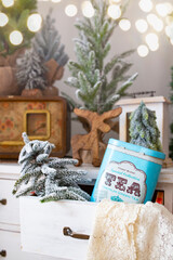 Merry Christmas and Happy New Year! Festive Christmas scene with vintage deocration