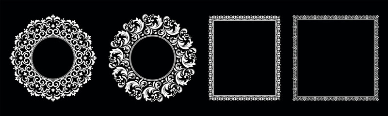 Set of decorative frames Elegant vector element for design in Eastern style, place for text. Floral black and white borders. Lace illustration for invitations and greeting cards.