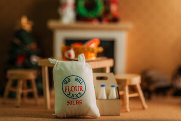 Flour Bag and Milk Bottles in a Cozy Indoor Scene
