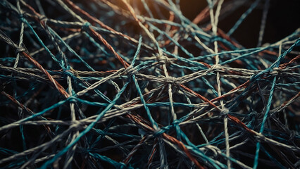 Rusted barbed wire, weathered and twisted, tells a story of time and decay. Its sharp edges glimmer against a backdrop of faded rust and nature's