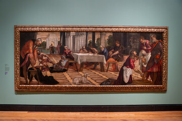 Naklejka premium Jesus Washing His Disciples' Feet by Jacopo Tintoretto at the Art Gallery of Ontario. Toronto, Canada - November 3, 2024.