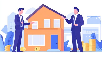 Businessman real estate agents discuss house sale prices fee mortgage interest rent cash flow loan businessman is offering a house price to a customer