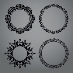 Set of decorative frames Elegant vector element for design in Eastern style, place for text. Floral black and gray borders. Lace illustration for invitations and greeting cards