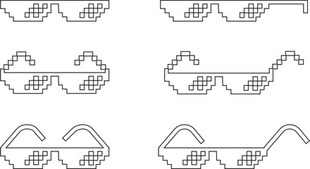 Pixel glasses icon set. Black line vector collection isolated on transparent background element of pixel art. Ghetto lifestyle culture design. Mock up template. Abstract concept graphic sign.