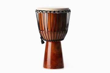 djembe or jembe isolated on white. is a rope-tuned skin-covered goblet drum played with bare hands, originally from West Africa.