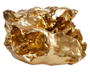 A shiny, irregularly shaped gold nugget showcasing its natural form and luster.