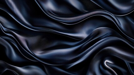 Obraz premium A close-up of flowing black satin fabric, showcasing its smooth texture and elegant draping.