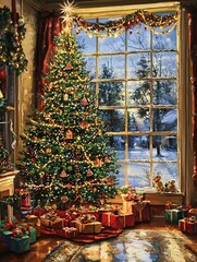 The magic of the festive evening unites loved ones, filling homes with warmth and joy through twinkling lights and a splendidly adorned tree.