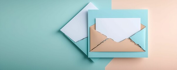 Stylishly designed envelopes with blank cards on a modern background perfect for invitations and greetings