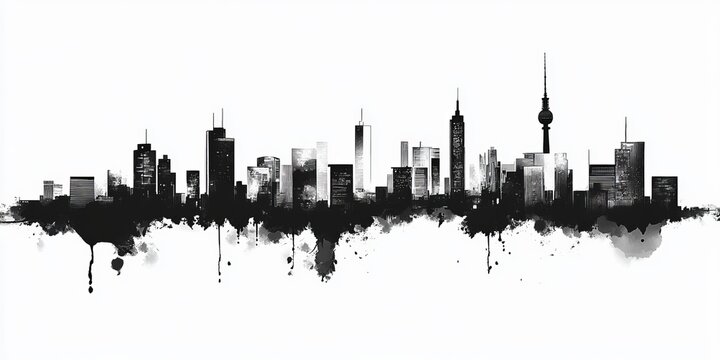A simple drawing of the Paris skyline, using only black and white.