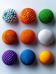 Vibrant collection of textured spheres in various colors and designs, perfect for artistic and creative backgrounds.
