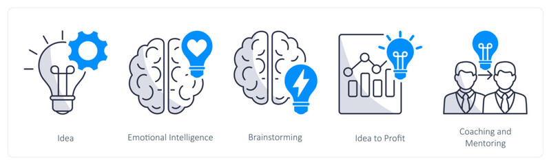 A set of 5 business icons as idea, emotional intelligence, brainstorming