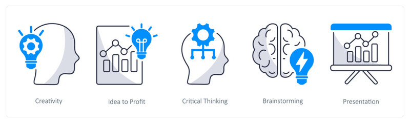 A set of 5 business icons as creativity, idea to profit, critical thinking