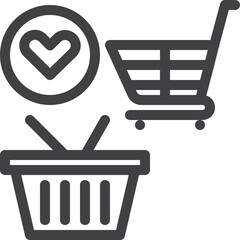 Basket and trolley line icon on white background