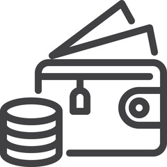 Pocket and coin money line icon on white background