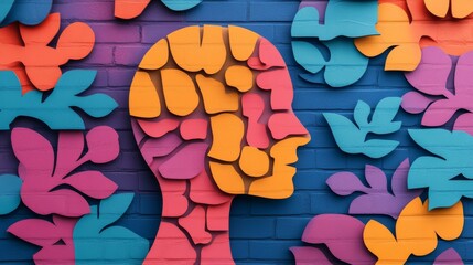 Colorful artistic representation of a human head and flowers.