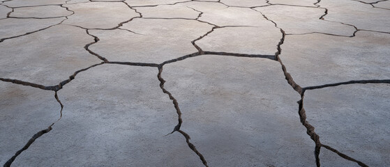 Obraz premium Cracked Grey Concrete Surface, a weathered and uneven texture showcasing deep fissures and a gritty, industrial aesthetic