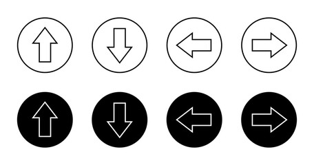 Up, down, left, and right arrow line icon black circle