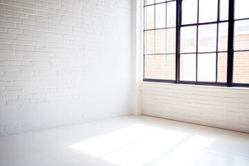 Obraz premium Bright and airy studio space with large windows offering natural light in a minimalist setting