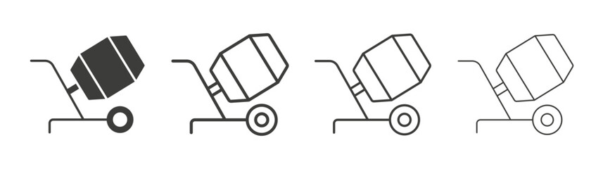 Cement mixers icon set vector in black and white colors