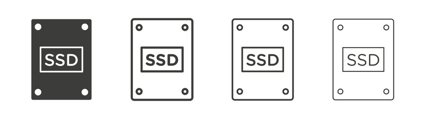 SSD drive icon set vector in black and white colors