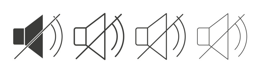 Mute sound icon set vector in black and white colors