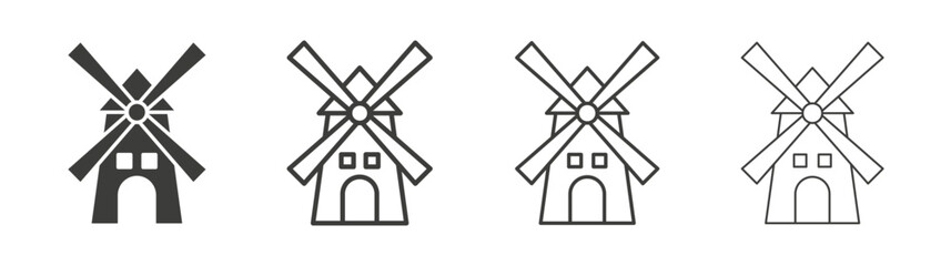 Mill icon set vector in black and white colors