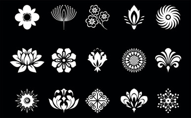 Flowers icon set. Flowers isolated on transparent background. Flowers in modern simple. Cute round flower plant nature collection. Vector illustrator