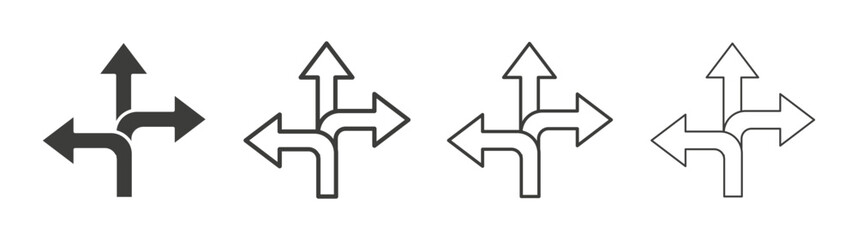 Three directions icon set vector in black and white colors