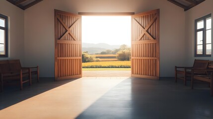 Obraz premium Open Door to Countryside