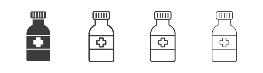 Syrup medicine bottle icon set vector in black and white colors