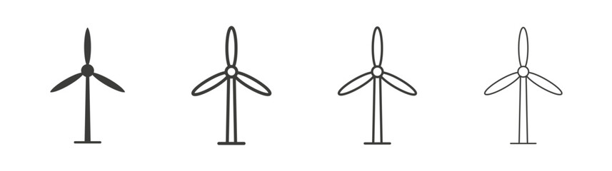 Eolic energy icon set vector in black and white colors
