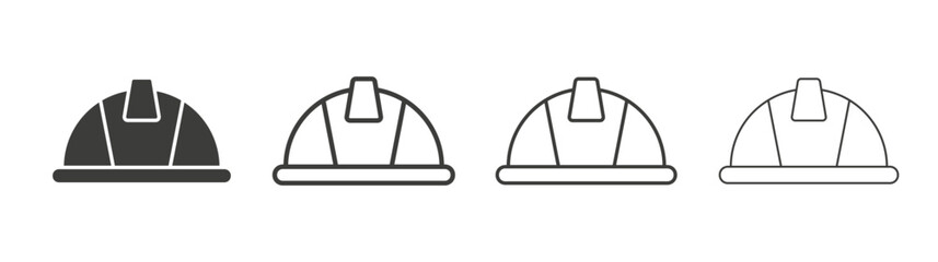 Safety helmet icon set vector in black and white colors