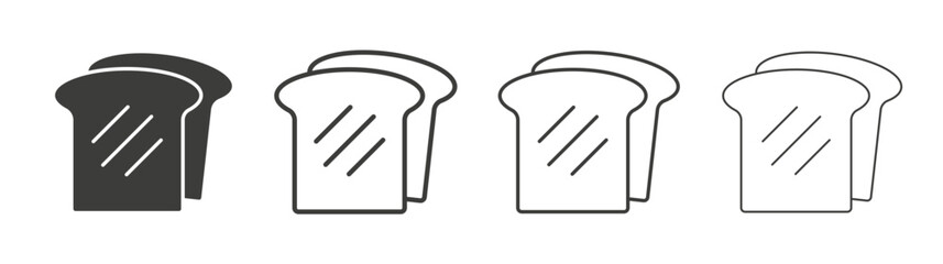 White bread icon set vector in black and white colors