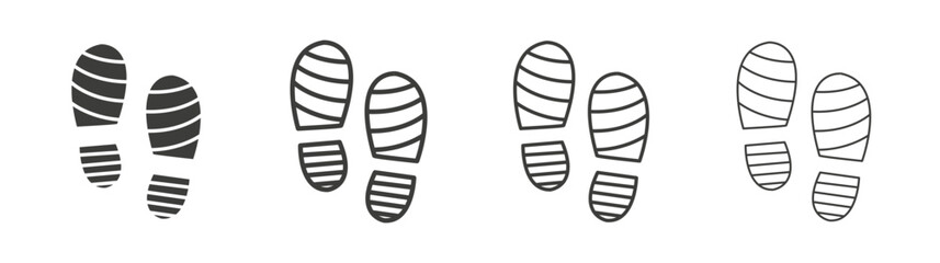 Shoe print icon set vector in black and white colors