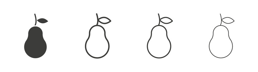 Pear icon set vector in black and white colors