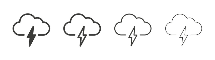 Cloud lightning icon set vector in black and white colors