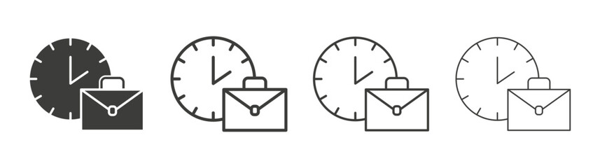 Office time icon set vector in black and white colors