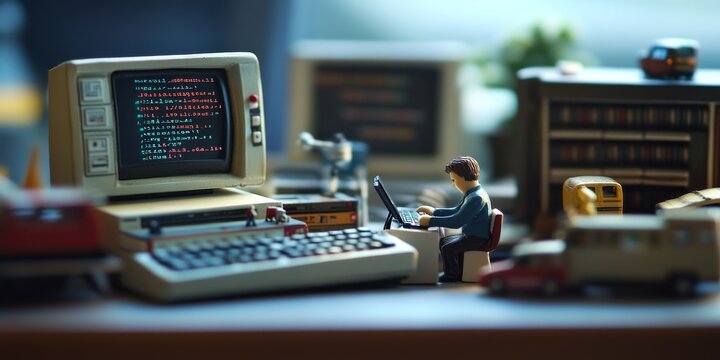 A tiny model showing a computer programmer writing code