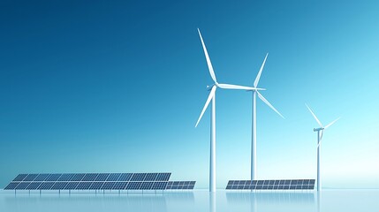 Majestic desert solar farm, rows of solar panels glistening under the sun, nearby wind turbines harnessing energy, a large-scale clean energy initiative in arid landscapes