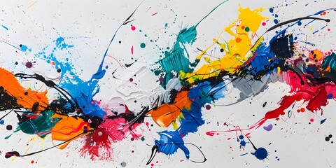 Vibrant abstract paint splashes in a chaotic. Art, painting, energetic, chaotic, expressive, oil，energy, movement, creativity, expression, emotion,contemporary,design, visual,colors