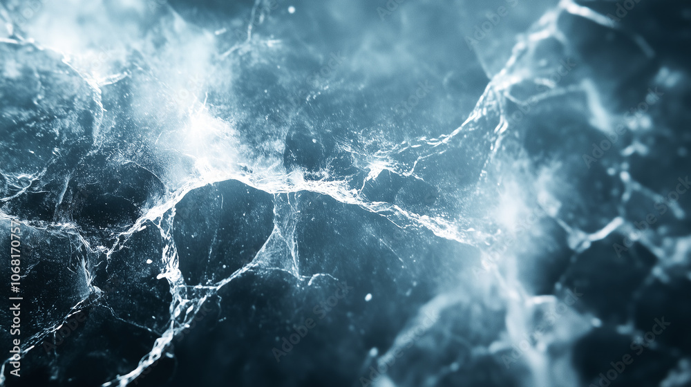 Poster mesmerizing view of intricate ice cracks forming textured pattern on frozen surface, showcasing beauty of nature artistry in cold, serene environment