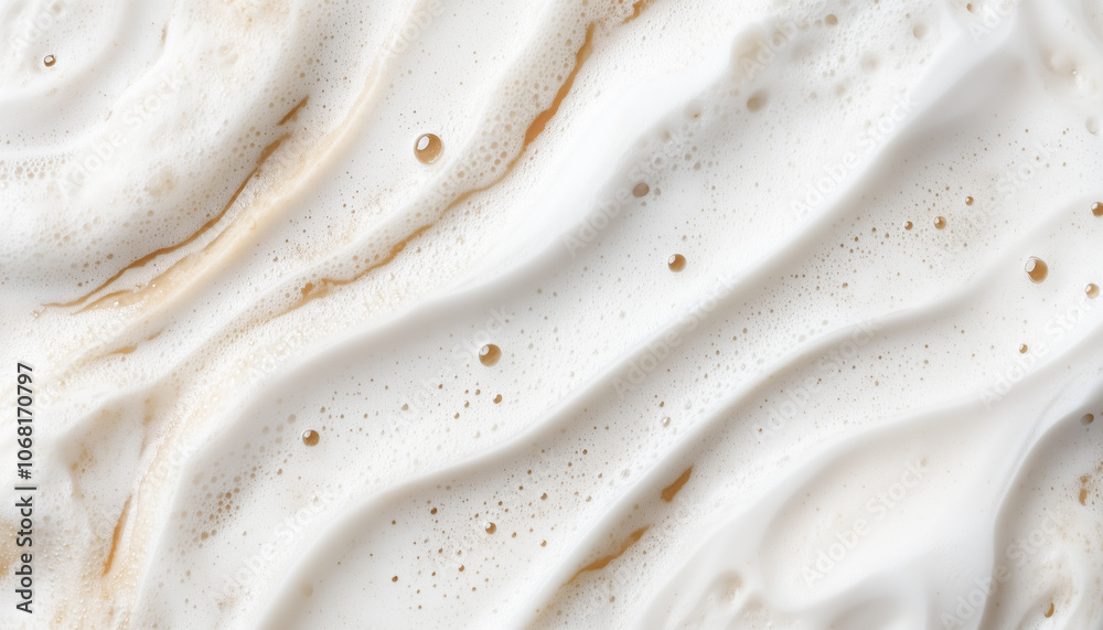 Poster creamy white soap texture with wavy patterns and subtle brown streaks, creating soothing and organic