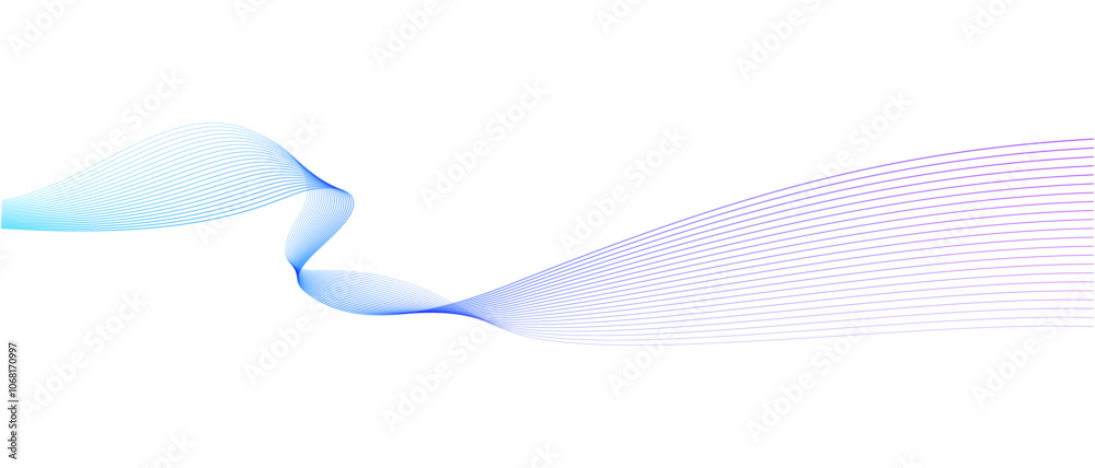 Poster Abstract vector wavy lines flowing smooth curve colorful gradient purple blue on transparent background in concept of technology, science, music, modern.