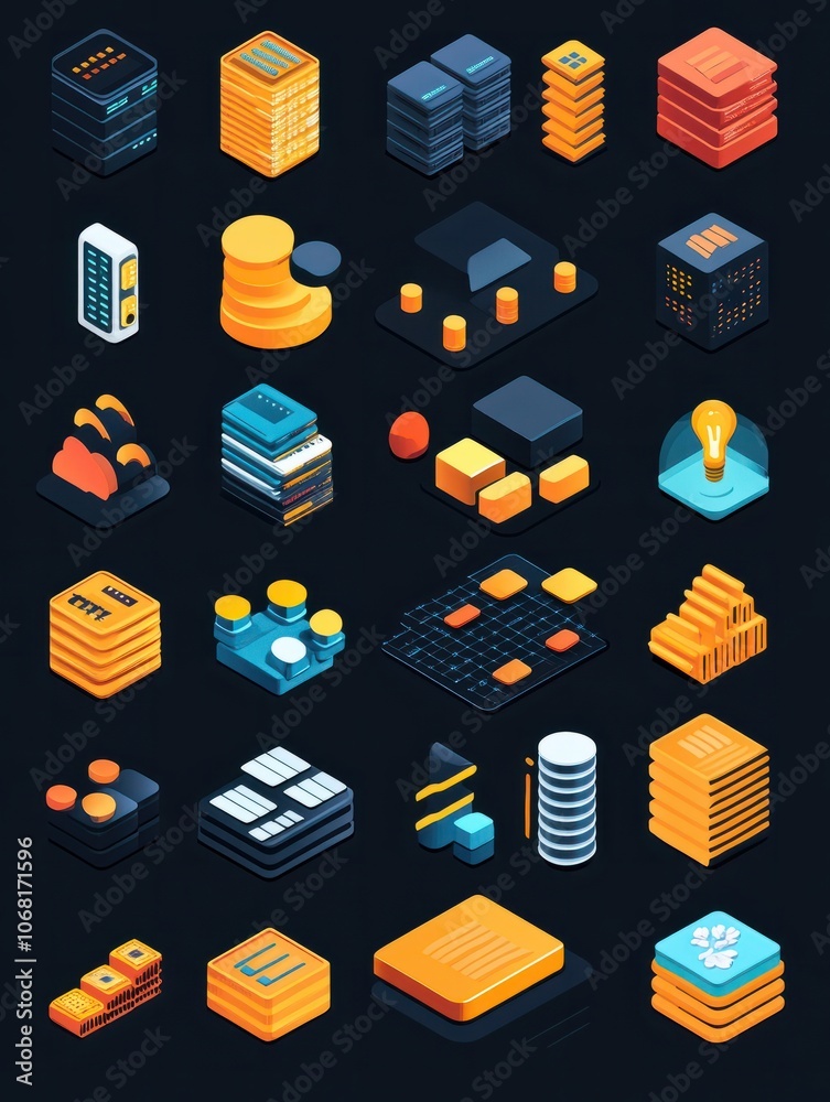 Poster data analytics icon set. big data analysis technology symbol. containing database, statistics, analy