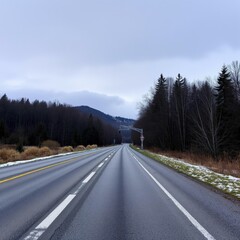 Fototapeta premium Serene Mountain Highway at Dusk, Perfect for Calming Wall Art or Desktop Background