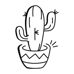 A hand drawn icon of a potted cactus plant

