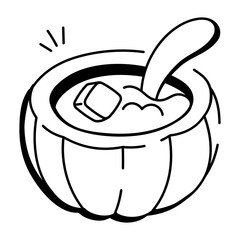 Pumpkin soup bowl doodle icon 

